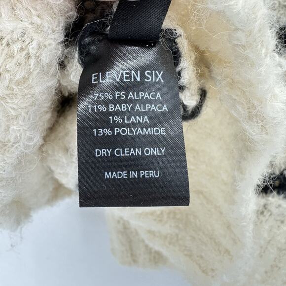 ELEVEN SIX Monica Cardigan Sweater Womens XS/S Ivory Black Relaxed Alpaca Preppy - Picture 11 of 12